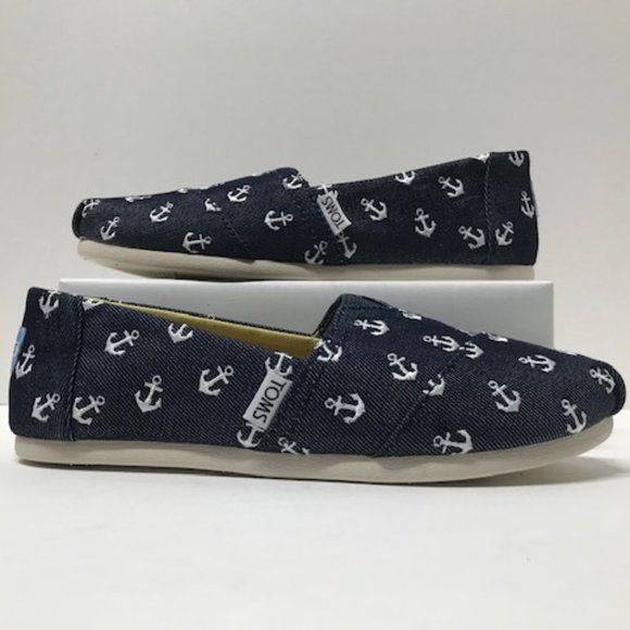 TOMS Navy Blue & White Anchor Embroidered Alpargata Slip-ons - Picture 11 of 16